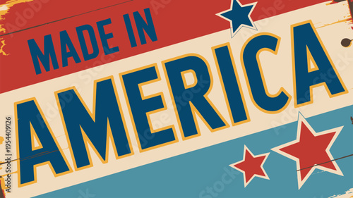 Rustic American made label with stars and distressed visual details