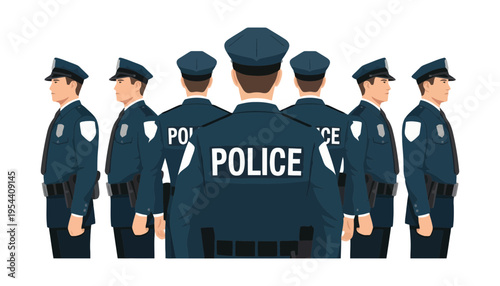 Police officers standing in a row in uniform illustration