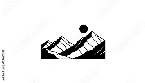 Mountain silhouette illustration with sun in minimalist style