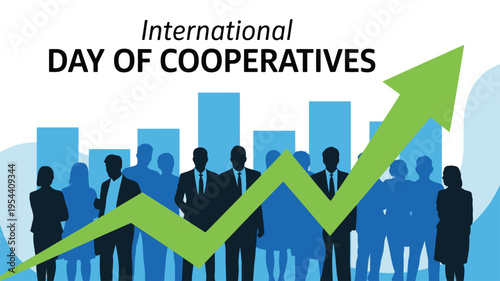 Silhouettes of diverse business professionals in front of a rising growth chart