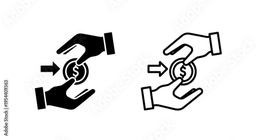 Hands exchanging coin icon: business transaction and payment