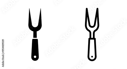 Carving fork icon, black and white simple graphic for meat and bbq
