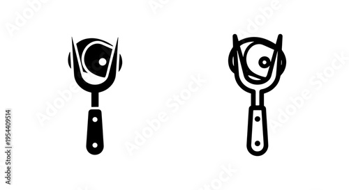 Ice cream scoop icon, black and white simple graphic for desserts