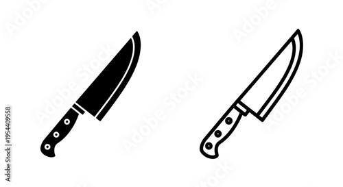 Chef knife silhouette and outline icon set, kitchen utensil graphics