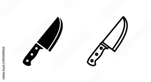 Chef knife icon, black and white simple graphic for kitchen and cooking