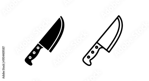 Chef knife silhouette and outline icons, kitchen utensil graphics set