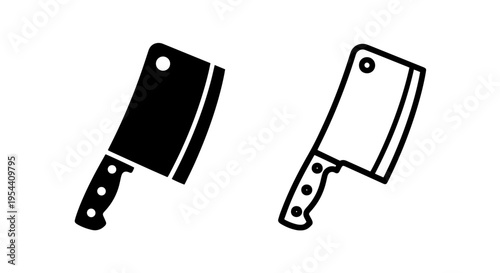 Meat cleaver knife icon set silhouette and outline vector