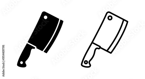 Meat cleaver knife icon set silhouette and outline vector