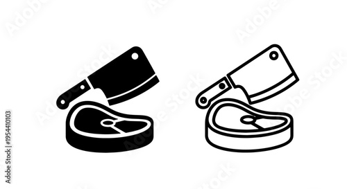 Butchery and meat preparation icon: cleaver knife with fresh steak cut