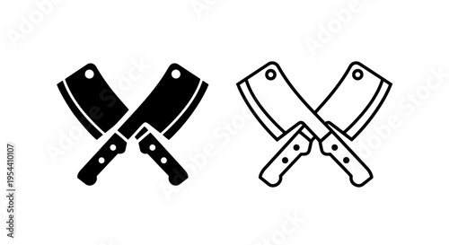 Crossed butcher cleaver knives icon: symbol for butchery and meat industry