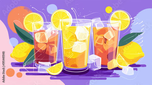 Set of 3 colorful summer drinks vector