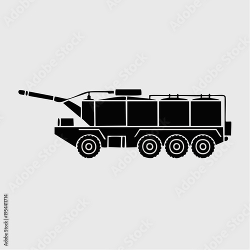 black silhouette of a military tank truck vehicle