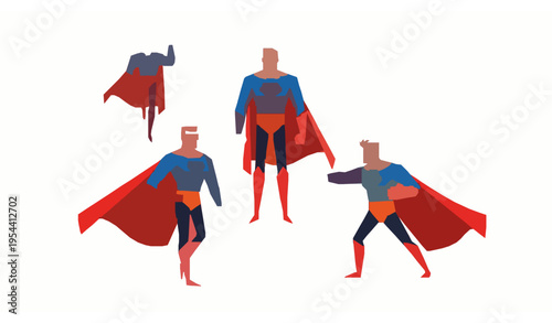Superhero trio vector illustration red cape heroes in action poses comic style