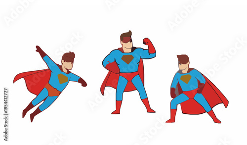 Superhero characters vector set red cape heroes comic action illustration
