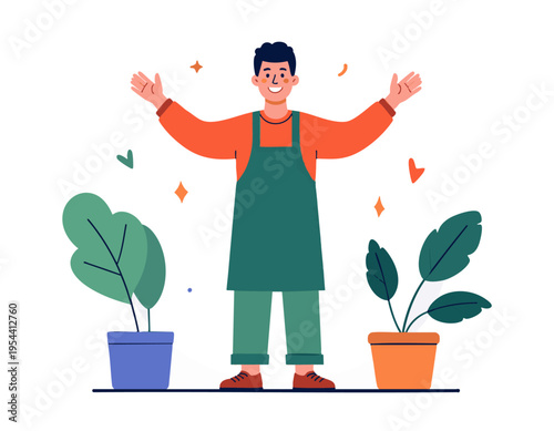 modern flat vector illustration of a young person showing a happy facial expression