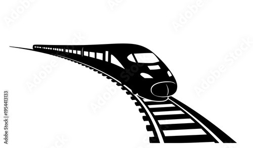 High speed train silhouette vector icon curved track modern transport design