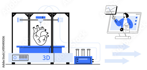 3D printing technology. 3D printing with a heart model enhances modern healthcare by enabling biomedical research, surgical planning, and organ production. For healthcare, education, research