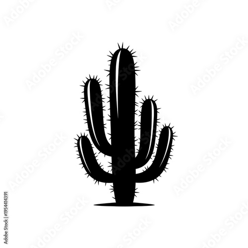 Saguaro Cactus Silhouette Spiky Desert Plant Vector Illustration
