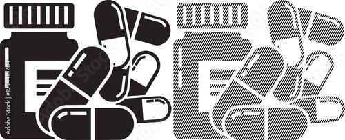 Abstract artistic composition featuring pharmaceutical and mechanical elements.