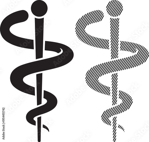 Comparison of solid and cross-hatched medical caduceus symbols.