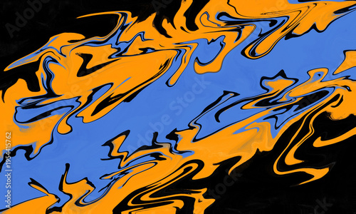 Abstract Background, Fluid Art, Liquid Texture, Orange and Blue Paint Mix. Template for Banner, Background and etc.
