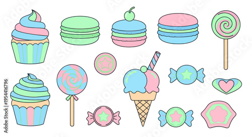 Sweet Treats Collection: Cupcakes, Macarons, Lollipops, Candies, Ice Cream