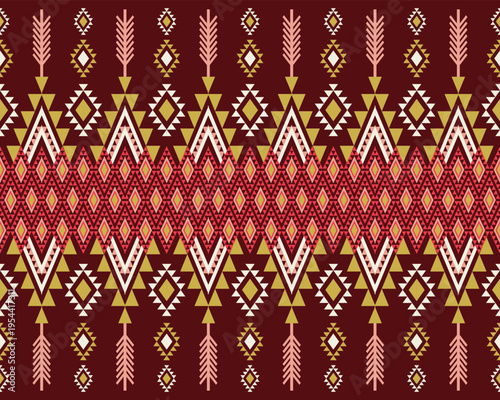Geometric ethnic oriental design concept: Pattern geometric ethnic Pattern cross stitch inspired motifs, traditional textile vector. Design for fabric, batik, clothing, carpet, wallpaper, wrapping pap