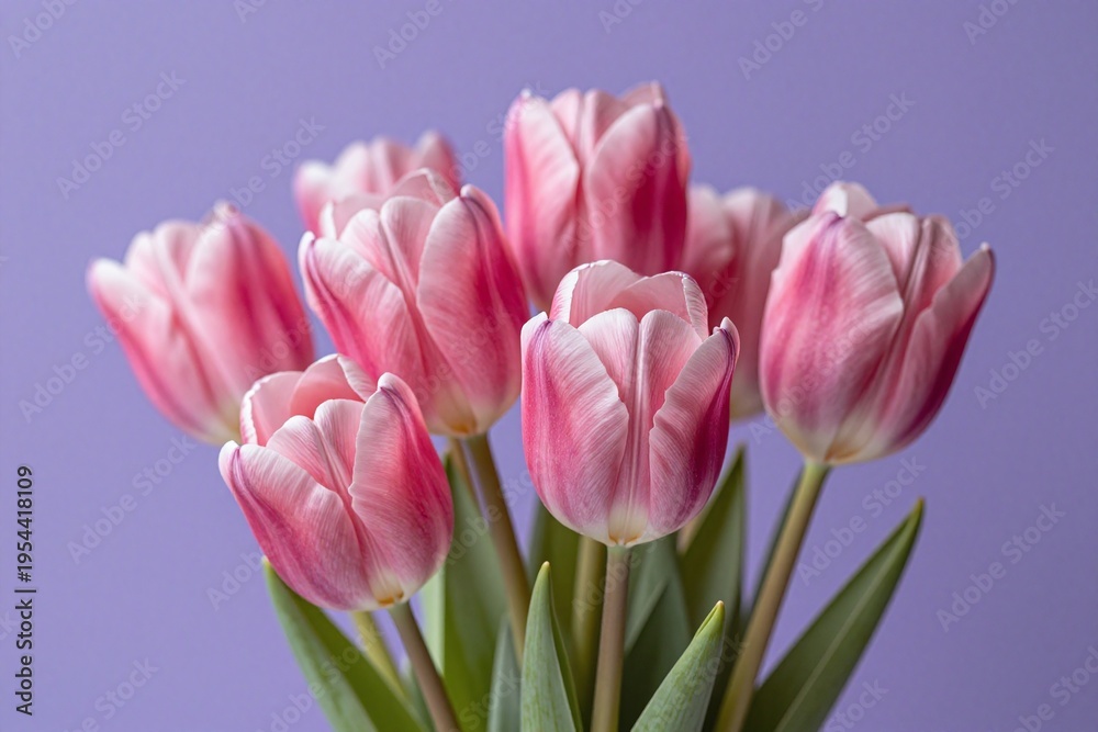 Fototapeta premium A bunch of pink tulips in a vase on a table