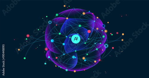 Illustration of abstract stream. Artificial intelligence. Big data, technology, AI, data transfer, data flow, large language model, generative AI, LLM, NLP. NLG