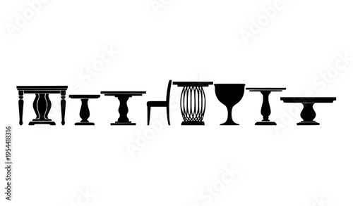 Dining table silhouette vector collection with classic and modern furniture styles isolated on white background