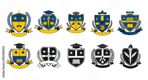 Educational Emblems and Crests Collection: Graduation, Books, Laurel Wreaths, Torches