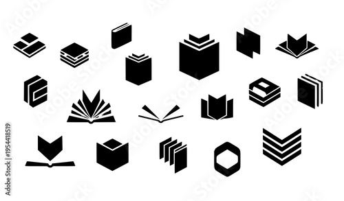 Abstract flat book logo template vector set with creative reading symbols in modern branding style