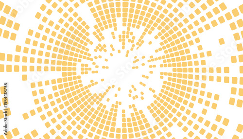 A golden square pattern radiates outward in a dynamic illustration