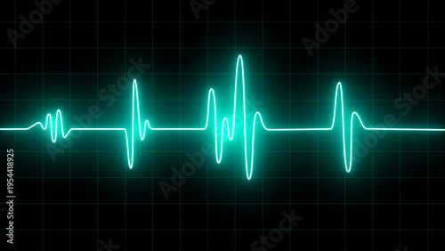 Glowing neon effects heartbeat rate and pulse on black screen. Neon heartbeat. Life line - cardiogram. EKG monitoring in an emergency. ECG. End of the life-beat line.
