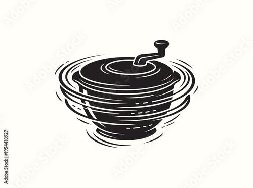 Kinetic salad spinner icon featuring strong concentric circular motion lines