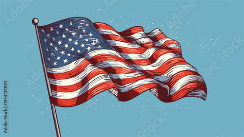 Vector illustration of waving American flag