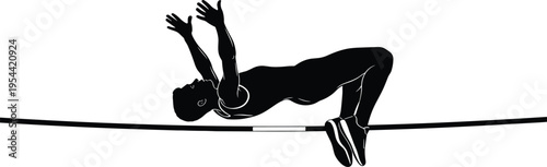 Professional High Jump Athlete Silhouette Performing Fosbury Flop Technique Over Bar Crossbar Track and Field Sports Competition Vector Illustration