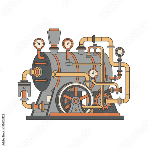 Steampunk Industrial Machine with Gears, Gauges, and Piping, A Unique Mechanical Wonder