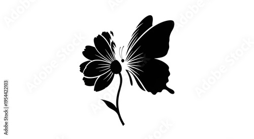 silhouette conceptual illustration of a flower petal morphing into a butterfly wing