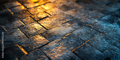 Wet Stone Pavement with Warm and Cool Light Contrast Texture
