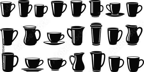 Set of black witch broomstick silhouettes with various brush bristles and wooden handles for Halloween magic fantasy and cleaning icons