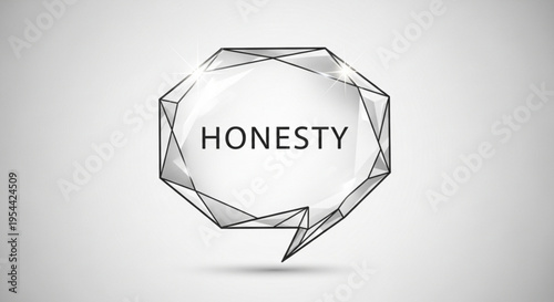 Geometric speech bubble with honesty text in black on white background for conceptual use