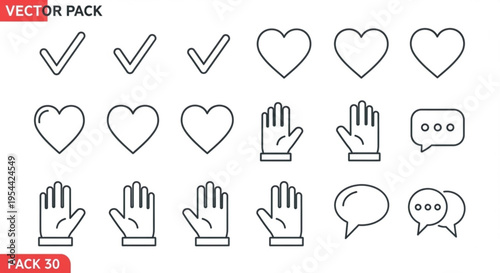 Vector pack of hand gestures and heart symbols for communication and feedback