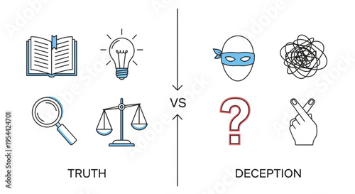 Truth vs deception concept with symbolic icons representing honesty and dishonesty