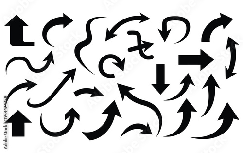 Arrows Icons Collection: A curated collection of diverse arrow icons, representing direction, progress, and various other concepts in a simple and visually striking style.