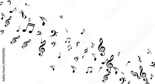 Creative music note confetti background with sharps and clefs