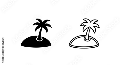 Desert island icon with single palm tree, simple vector graphic