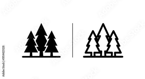 Minimal pine trees icon on ground, evergreen forest graphic