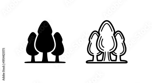 Group of three stylized deciduous trees, nature and forest icon symbol