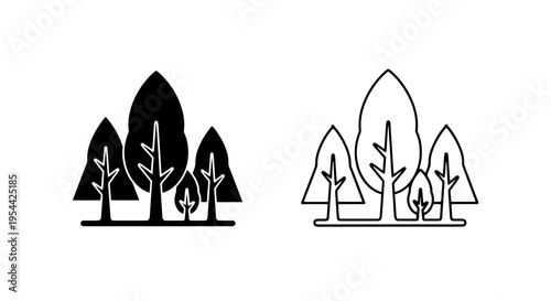 Varied group of stylized trees, nature, forest, and park landscape icon